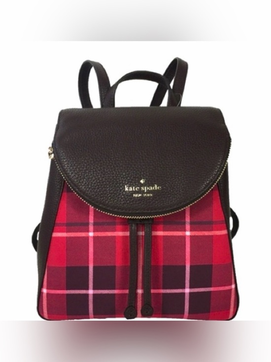 kate spade Handbags - kate spade Leila red and black plaid Backpack with leather trim Near new